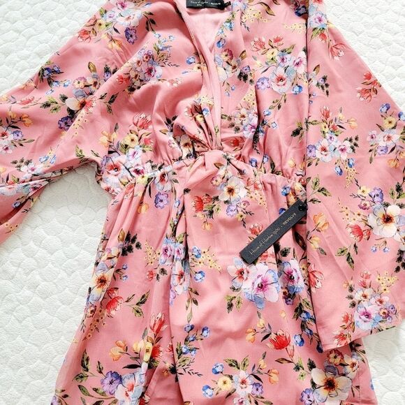 NEW House of Harlow x Revolve floral kimono dress long sleeved wrap pink medium - Picture 9 of 11